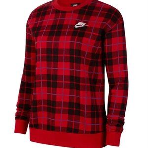 Nike Sportswear Red Plaid Crewneck Pullover Sweatshirt women's size S